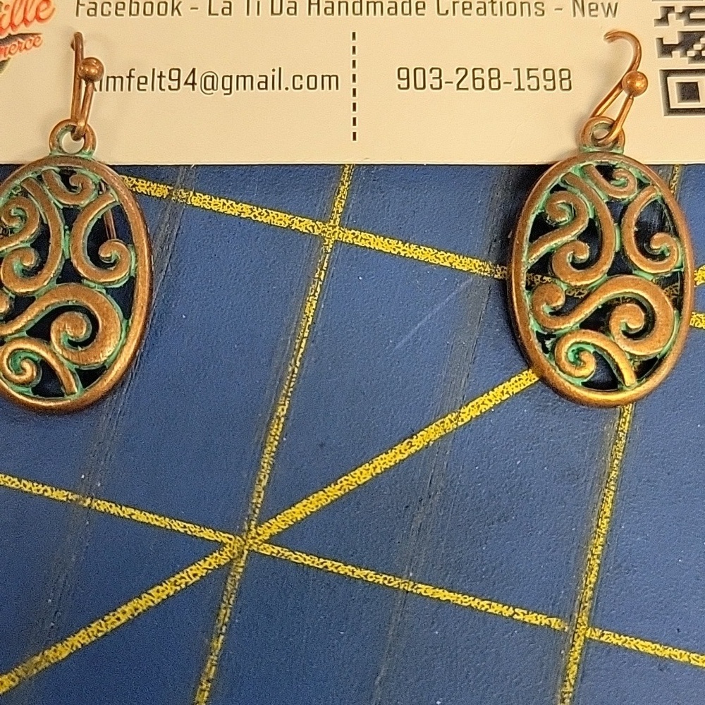 Turquoise Aged Copper Oval Earrings